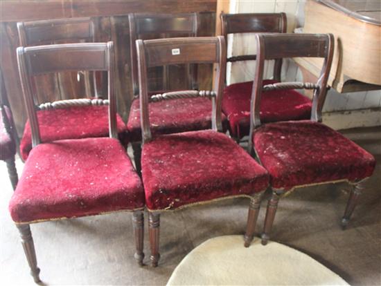 Set of six Regency mahogany dining chairs & a Regency mahogany open arm elbow chair